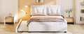 Queen Size Upholstered Platform Bed With Headboard And Twin Size Trundle, White Box Spring Not Required Queen White Bedroom Faux Leather Upholstered