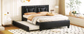 Queen Size Upholstered Platform Bed With Headboard And Twin Size Trundle, Black Box Spring Not Required Queen Black Bedroom Faux Leather Upholstered