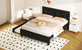 Queen Size Upholstered Platform Bed With Headboard And Twin Size Trundle, Black Box Spring Not Required Queen Black Bedroom Faux Leather Upholstered