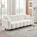 96.06 Inch Large Teddy Plush Sofa For Living Room And Entertainment Space. White Brown Velvet Wood Primary Living Space Medium Soft Loose Back Contemporary Eucalyptus Pillow Top Arms Foam Foam 3 Seat