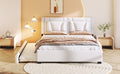 Queen Size Upholstered Platform Bed With Headboard And Twin Size Trundle, White Box Spring Not Required Queen White Bedroom Faux Leather Upholstered