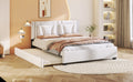 Queen Size Upholstered Platform Bed With Headboard And Twin Size Trundle, White Box Spring Not Required Queen White Bedroom Faux Leather Upholstered
