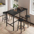 5 Piece Rural Kitchen Table With Four Bar Stools, Metal Frame And Mdf, Black Black Seats 4 Mdf