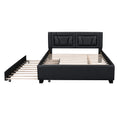 Queen Size Upholstered Platform Bed With Headboard And Twin Size Trundle, Black Box Spring Not Required Queen Black Bedroom Faux Leather Upholstered