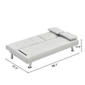 Sofa Bed With Armrest Two Holders Wood Frame, Stainless Leg, Futon White Pvc White Pvc