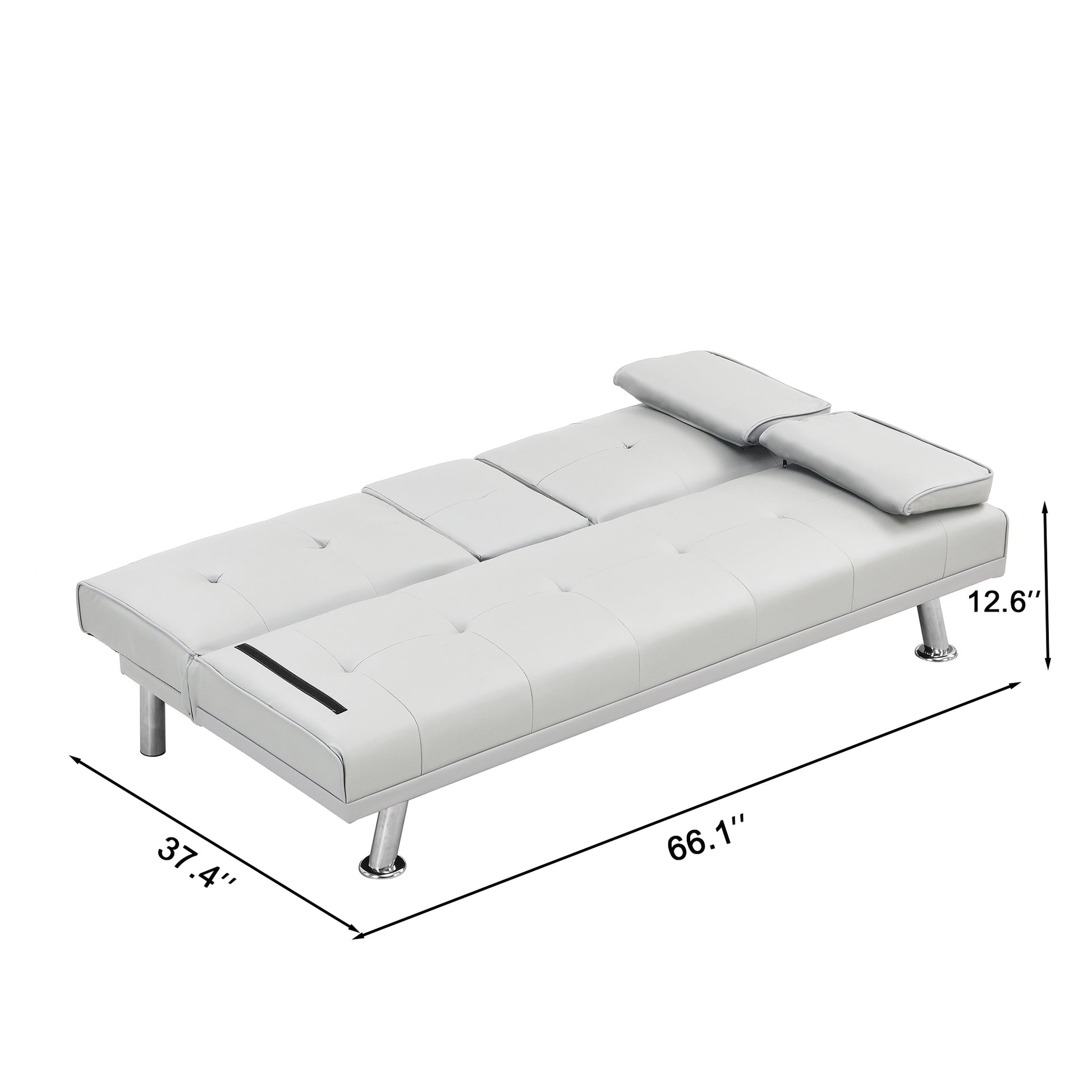 Sofa Bed With Armrest Two Holders Wood Frame, Stainless Leg, Futon White Pvc White Pvc