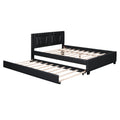 Queen Size Upholstered Platform Bed With Headboard And Twin Size Trundle, Black Box Spring Not Required Queen Black Bedroom Faux Leather Upholstered