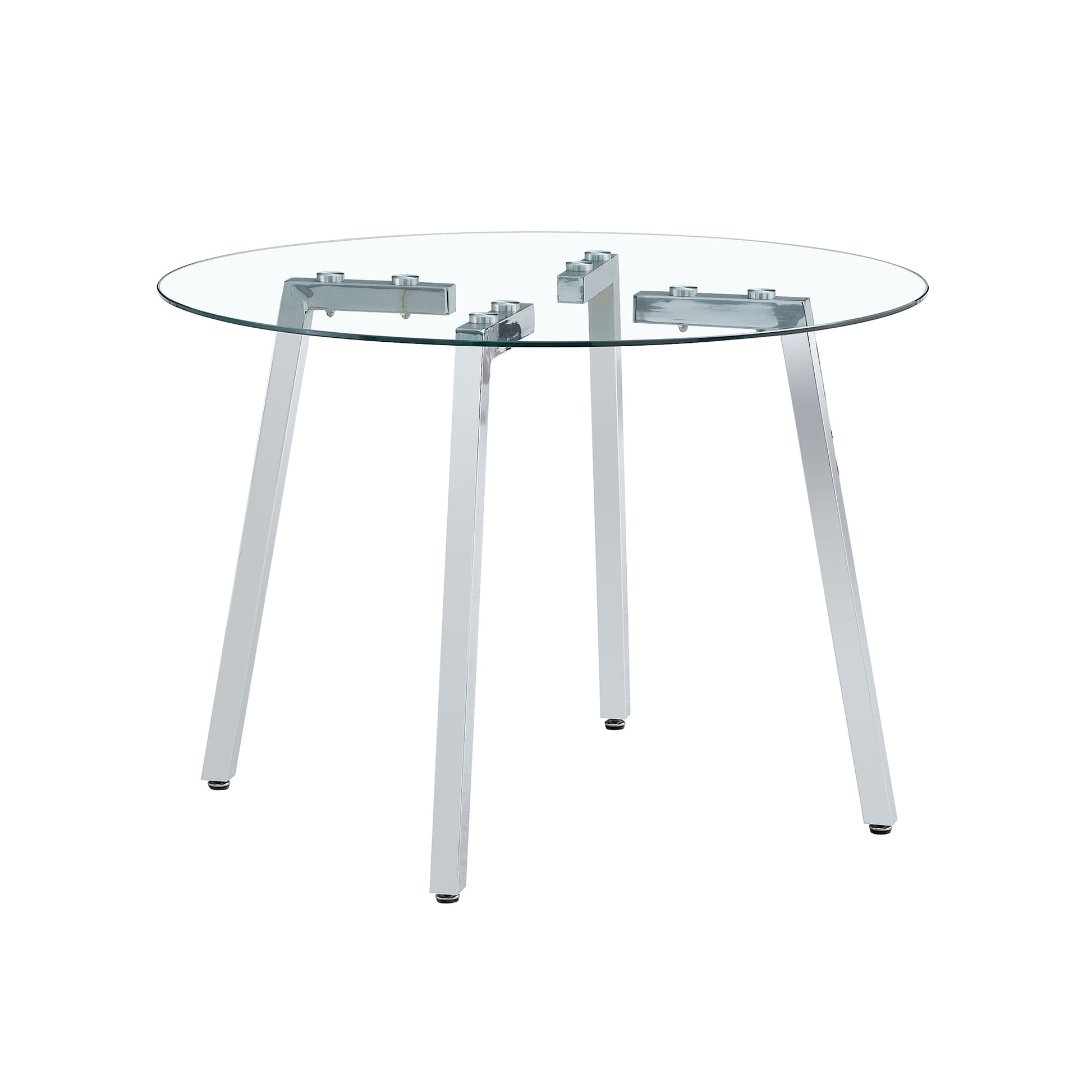 Modern Minimalist Style Circular Transparent Tempered Glass Table, Tempered Glass Tabletop, Silver Metal Table Legs, Suitable For Kitchen, Dining Room, And Living Room, 42 "* 42" * 29.5 "1123R Transparent Glass