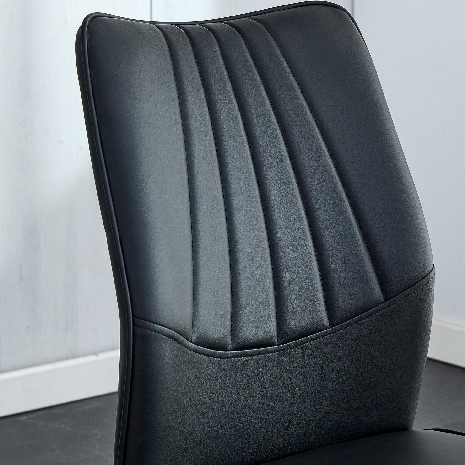 A Modern Minimalist Rectangular Dining Table Suitable For 6 8 People, A Set Of 6 Piece Pu Leather Backrest And Gold Metal Legs Modern Dining Chairs. F Oc C 009 White Mdf Glass