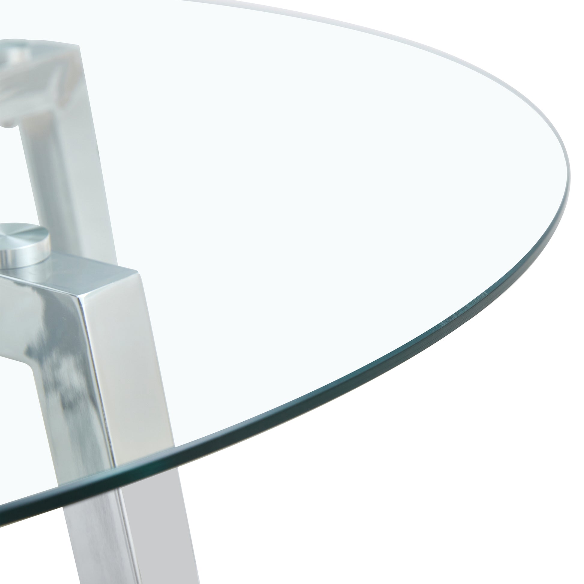 Modern Minimalist Style Circular Transparent Tempered Glass Table, Tempered Glass Tabletop, Silver Metal Table Legs, Suitable For Kitchen, Dining Room, And Living Room, 42 "* 42" * 29.5 "1123R Transparent Glass