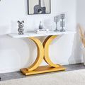 A Modern Minimalist Style Foyer Table With White Tabletop, Gold Bracket, And Bottom Plate, Enhancing The Beauty And Artistic Atmosphere Of The Home, Suitable For The Foyer Fxg White Gold Mdf