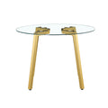Modern Minimalist Style Circular Transparent Tempered Glass Table, Tempered Glass Tabletop, Golden Metal Legs, Suitable For Kitchen, Dining Room, And Living Room, 42 