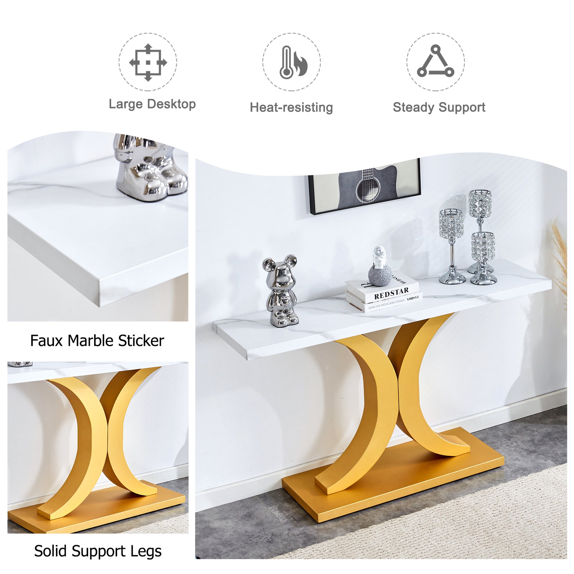 A Modern Minimalist Style Foyer Table With White Tabletop, Gold Bracket, And Bottom Plate, Enhancing The Beauty And Artistic Atmosphere Of The Home, Suitable For The Foyer Fxg White Gold Mdf