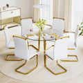 Modern Minimalist Style Circular Transparent Tempered Glass Table, Tempered Glass Tabletop, Golden Metal Legs, Suitable For Kitchen, Dining Room, And Living Room, 42 