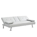 Sofa Bed With Armrest Two Holders Wood Frame, Stainless Leg, Futon White Pvc White Pvc