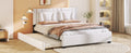 Queen Size Upholstered Platform Bed With Headboard And Twin Size Trundle, White Box Spring Not Required Queen White Bedroom Faux Leather Upholstered