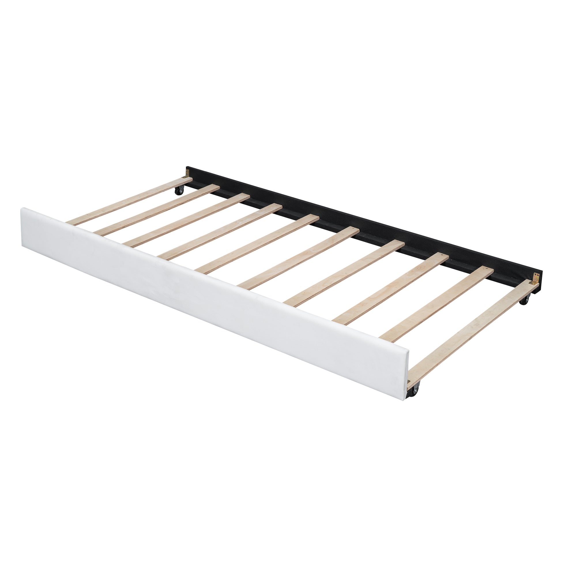 Queen Size Upholstered Platform Bed With Headboard And Twin Size Trundle, White Box Spring Not Required Queen White Bedroom Faux Leather Upholstered