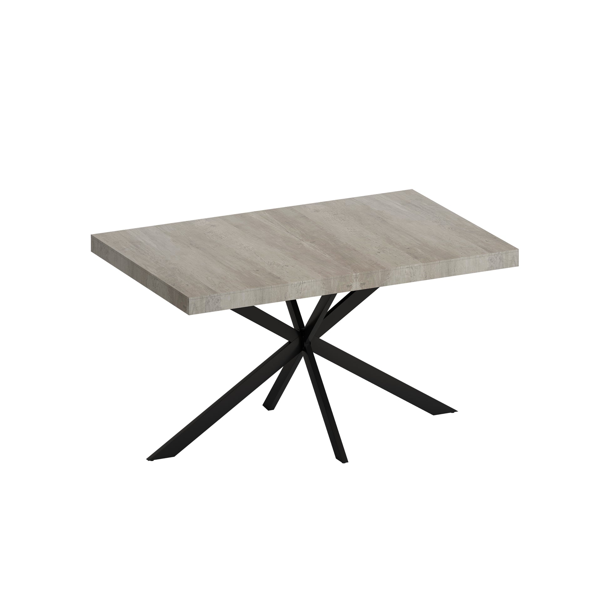55.11'' 70.86"Retro Rectangular Stretch Dining Table, Grey Carole Top With Black Embossed Center Plate, Black Fine Sand Cross Iron Foot Base Dining Table, With Storage Box. Grey Seats 6 Rectangular Mdf Metal