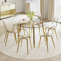 Modern Minimalist Style Circular Transparent Tempered Glass Table, Tempered Glass Tabletop, Golden Metal Legs, Suitable For Kitchen, Dining Room, And Living Room, 42 