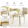 Modern Minimalist Style Circular Transparent Tempered Glass Table, Tempered Glass Tabletop, Golden Metal Legs, Suitable For Kitchen, Dining Room, And Living Room, 42 