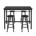 5 Piece Rural Kitchen Table With Four Bar Stools, Metal Frame And Mdf, Black Black Seats 4 Mdf
