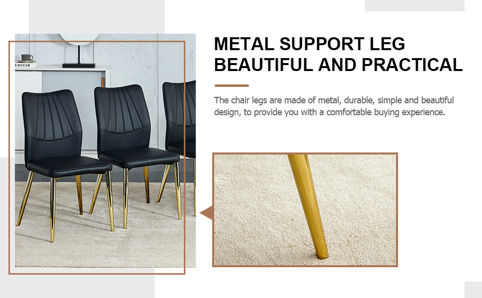 A Modern Minimalist Rectangular Dining Table Suitable For 6 8 People, A Set Of 6 Piece Pu Leather Backrest And Gold Metal Legs Modern Dining Chairs. F Oc C 009 White Mdf Glass