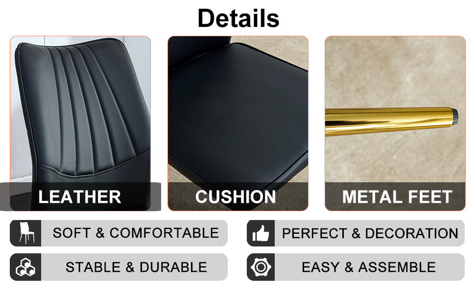 A Modern Minimalist Rectangular Dining Table Suitable For 6 8 People, A Set Of 6 Piece Pu Leather Backrest And Gold Metal Legs Modern Dining Chairs. F Oc C 009 White Mdf Glass