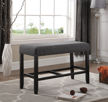 Biony Fabric Counter Height Dining Bench With Trim, Grey Grey Polyester Blend