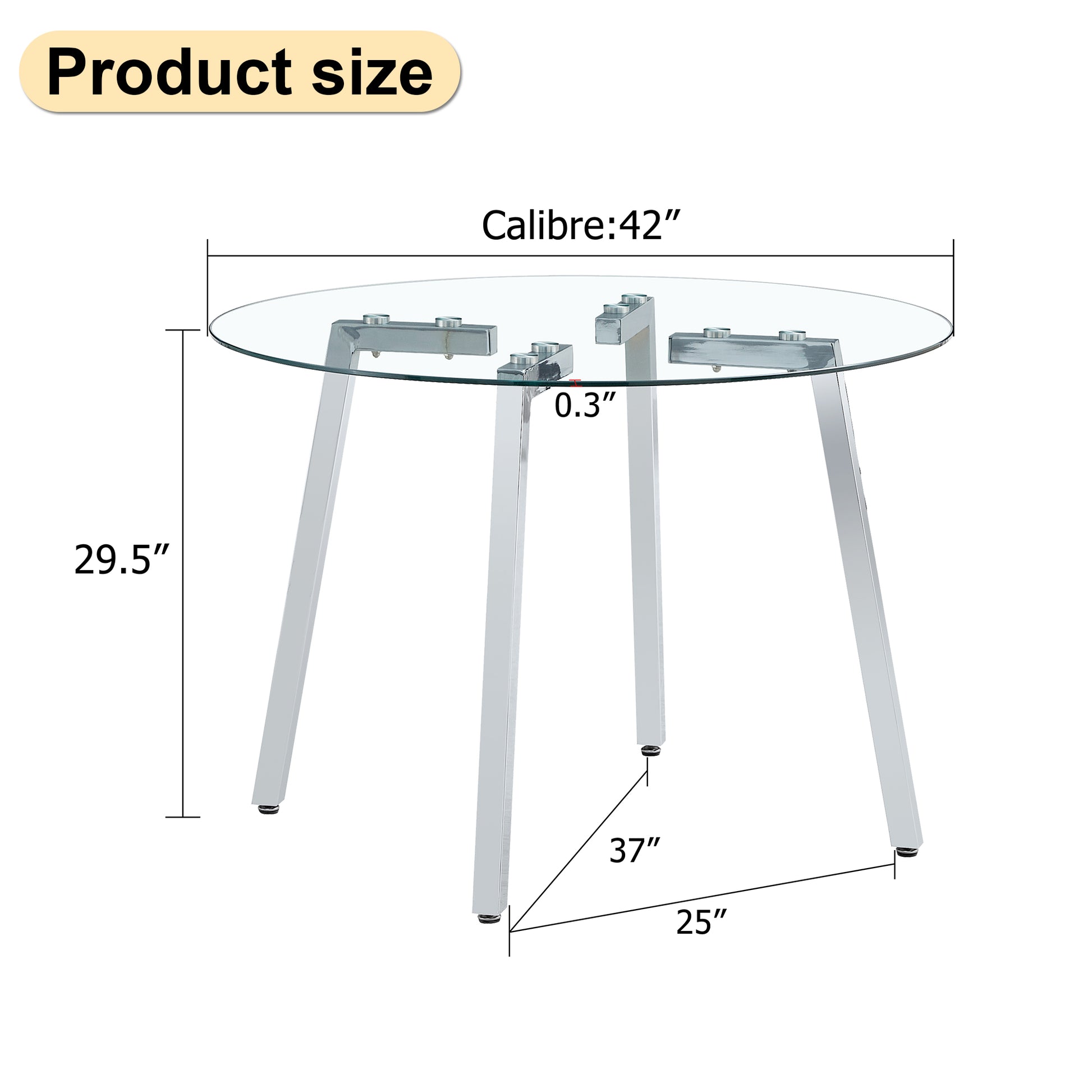 Modern Minimalist Style Circular Transparent Tempered Glass Table, Tempered Glass Tabletop, Silver Metal Table Legs, Suitable For Kitchen, Dining Room, And Living Room, 42 "* 42" * 29.5 "1123R Transparent Glass
