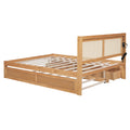 Queen Size Elegant Bed Frame With Rattan Headboard And Sockets ,Natural Twin Natural Rattan