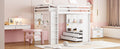 Full Size Loft Bed With Large Shelves, Writing Desk And Led Light, White White Solid Wood Mdf