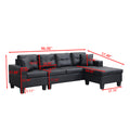 Sectional Sofa Set For Living Room With L Shape Chaise Lounge ,Cup Holder And Left Or Right Hand Chaise Modern 4 Seat Black Black Pu