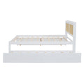 Queen Size Elegant Bed Frame With Rattan Headboard And Sockets ,White White Rattan