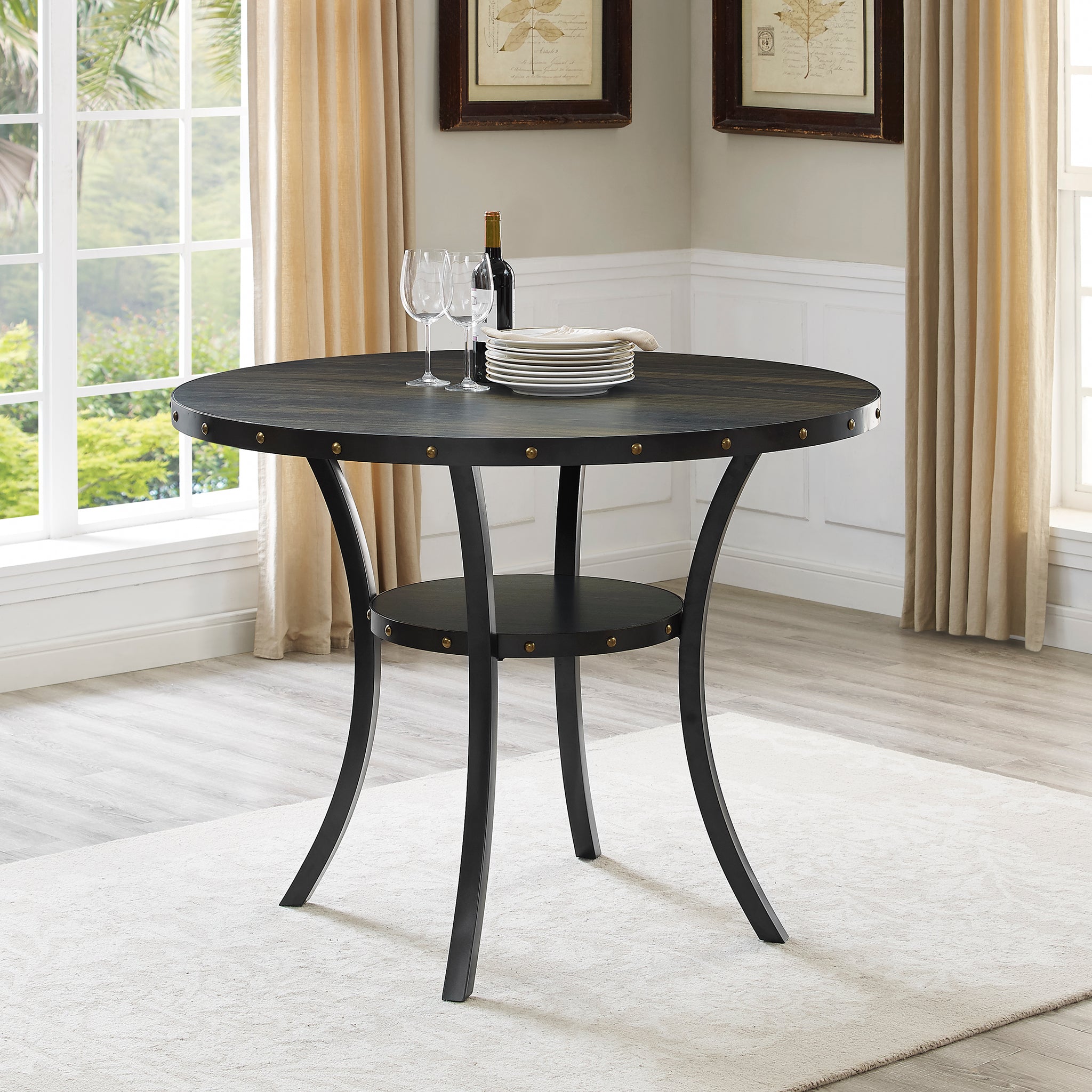 Biony Dining Collection Espresso Wood Counter Height Round Dining Table Brown Wood