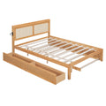 Queen Size Elegant Bed Frame With Rattan Headboard And Sockets ,Natural Twin Natural Rattan