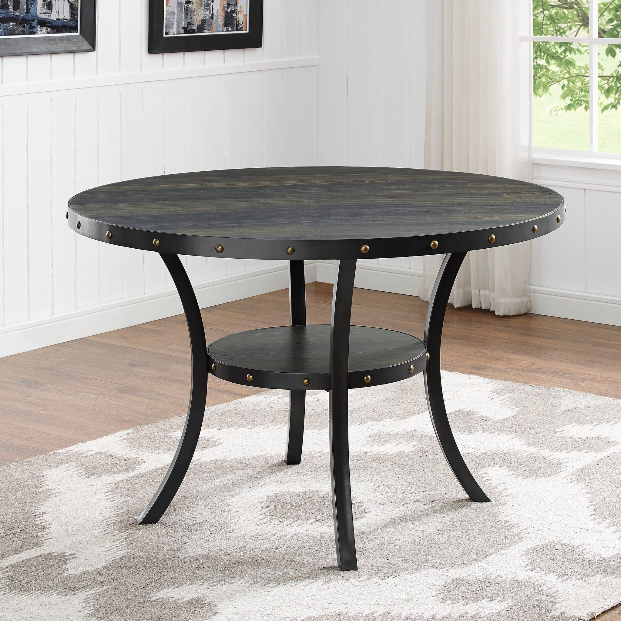 Biony Dining Collection Espresso Wood Railhead Dining Table Black Wood