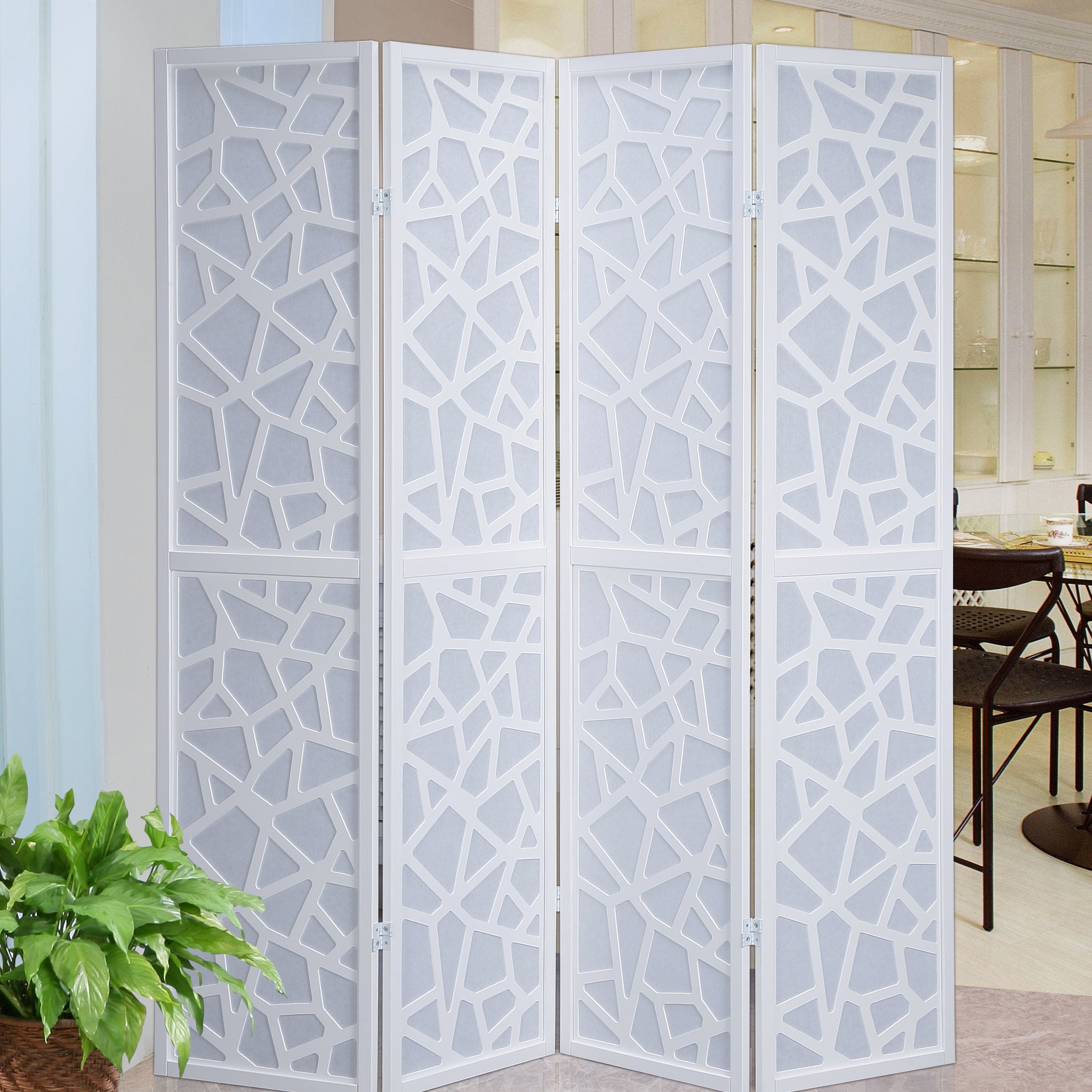 Giyano 4 Panel Screen Room Divider, White White Wood Paper