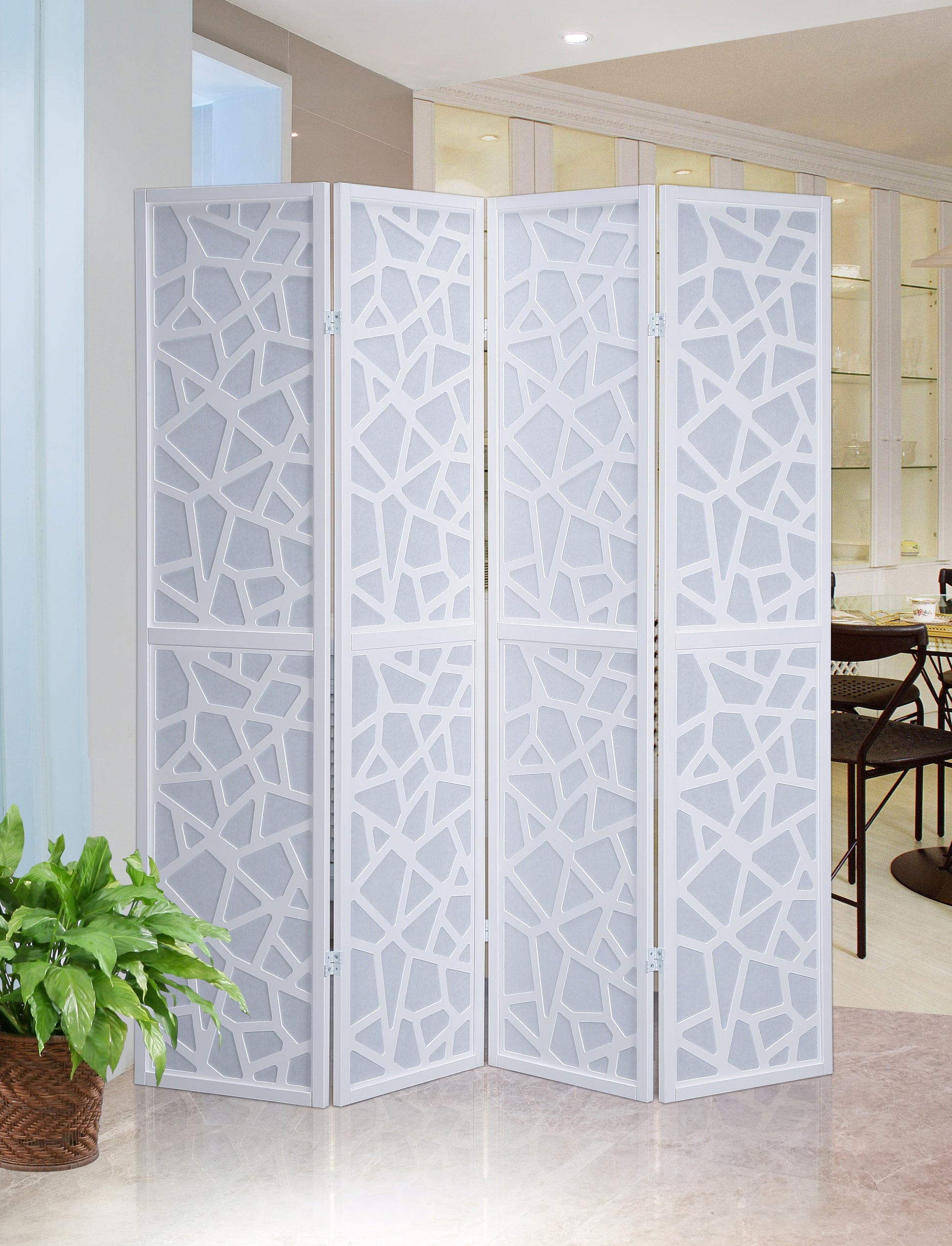 Giyano 4 Panel Screen Room Divider, White White Wood Paper