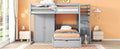 Full Over Twin Bunk Bed With Wardrobe, Drawers, Gray Gray Solid Wood