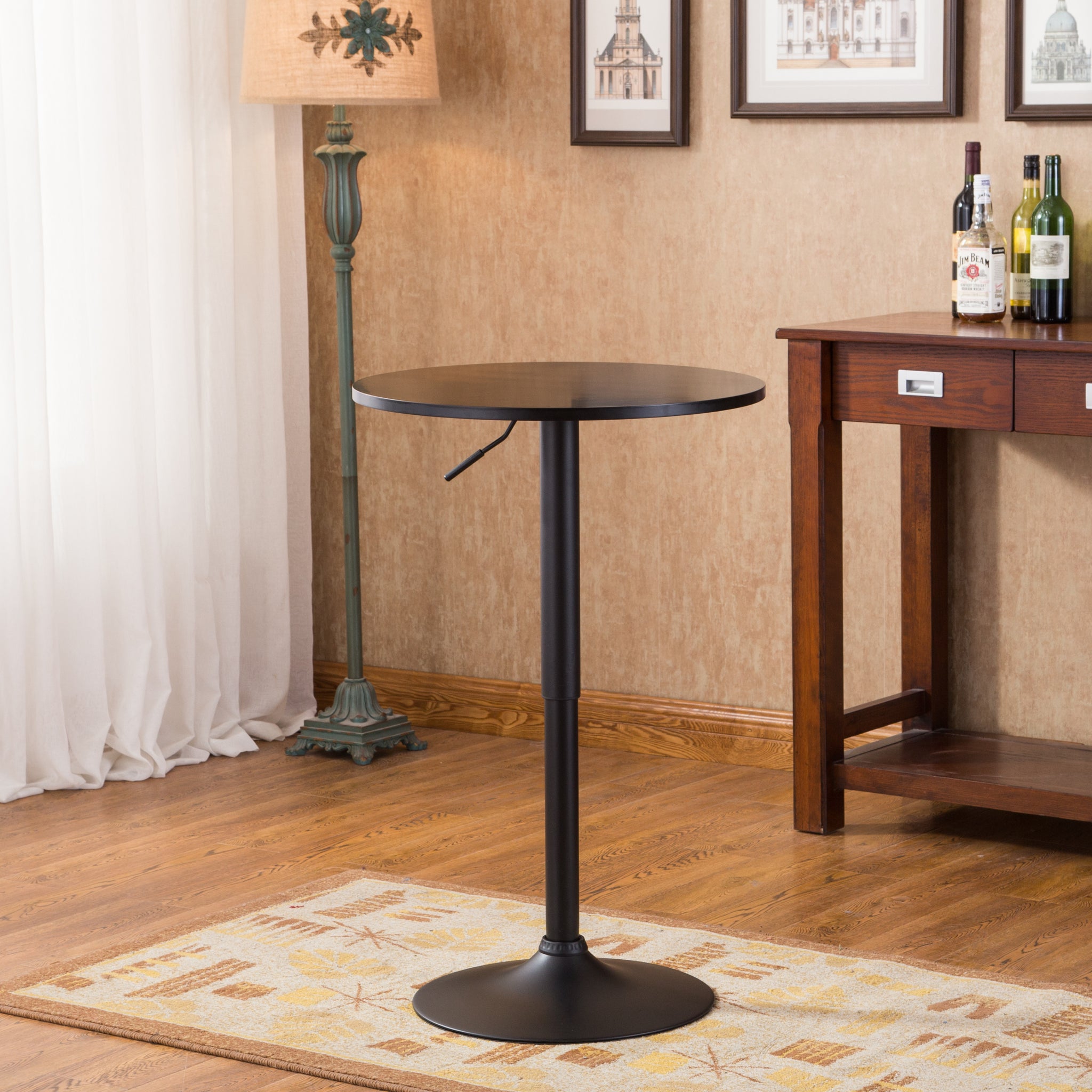 Belham Black Round Top Adjustable Height With Black Leg And Base Metal Bar Table Black Mdf Metal