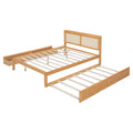 Queen Size Elegant Bed Frame With Rattan Headboard And Sockets ,Natural Twin Natural Rattan
