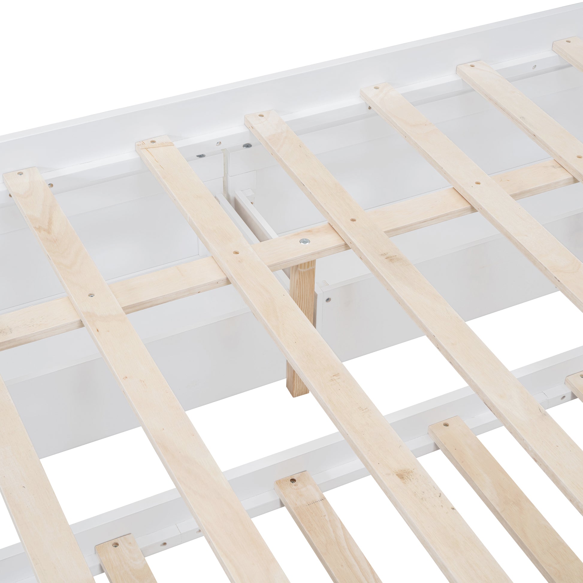 Queen Size Elegant Bed Frame With Rattan Headboard And Sockets ,White White Rattan