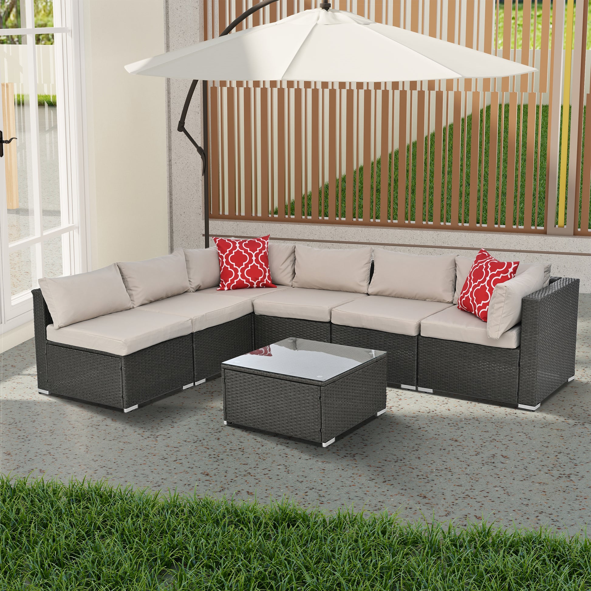 Patio Furniture Sets Yes Dark Gray Seats 6 Pe Rattan Iron Waterproof Fabric