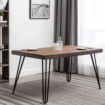 Aryven Industrial Metal Hairpin Design Dining Table, Rustic Dark Pine Brown Mdf Metal