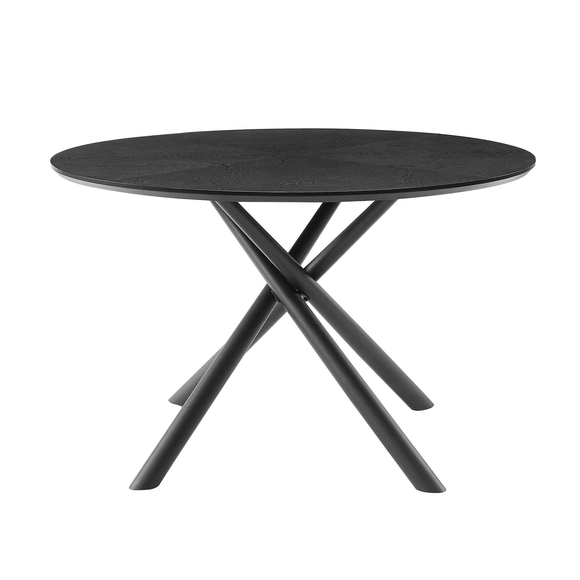47.25'' Round Mdf Coffee Table End Table Short Leisure Tea Table Cross Legs Metal Base, Easy To Assemble,Black Black Mdf Iron