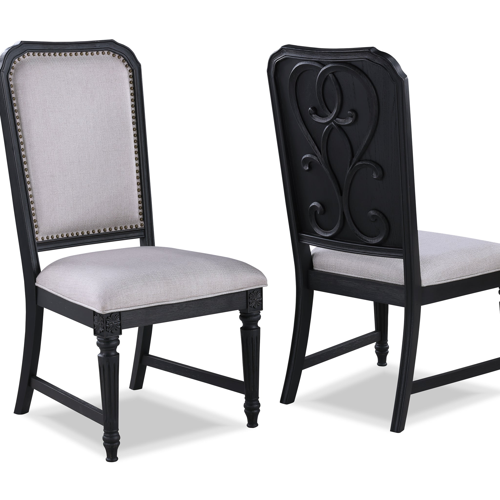 Beautiful Traditional 2Pc Dark Brown Finish Gray Upholstered Fabric Seat Back Cushion Dining Chair Set Wooden Furniture Dark Brown Dining Room Rectangular Transitional Dining Chairs Tufted Back Set Of 2 Wood