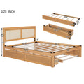 Queen Size Elegant Bed Frame With Rattan Headboard And Sockets ,Natural Twin Natural Rattan