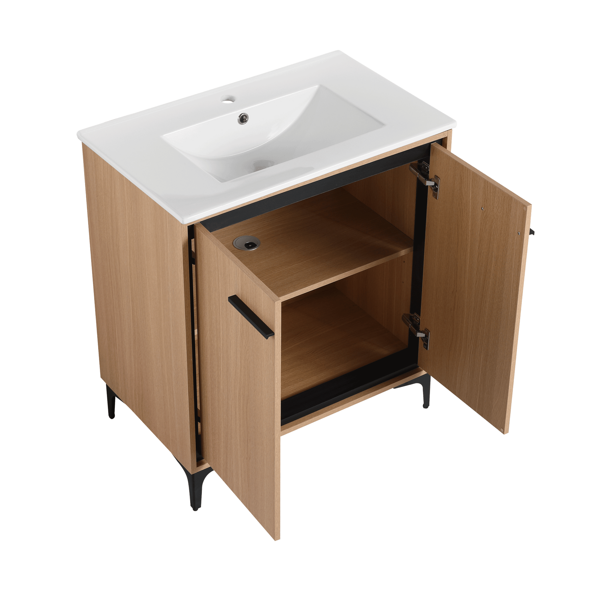 30 Inch Bathroom Vanity Base With Basin, Storage Cabinet With Doors, Engineered Wood Oak Bathroom American Design Ceramic Engineered Wood