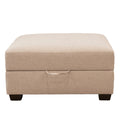 Classic Living Room Storage Ottoman, Fabric Upholstered Footstool With Storage Cabinet, Hardwood Frame, Beige Brown Wood Primary Living Space Solid Beige With Storage Beige Polyester Or Polyester Blend Medium Firm Backless Modern Rectangle Internal