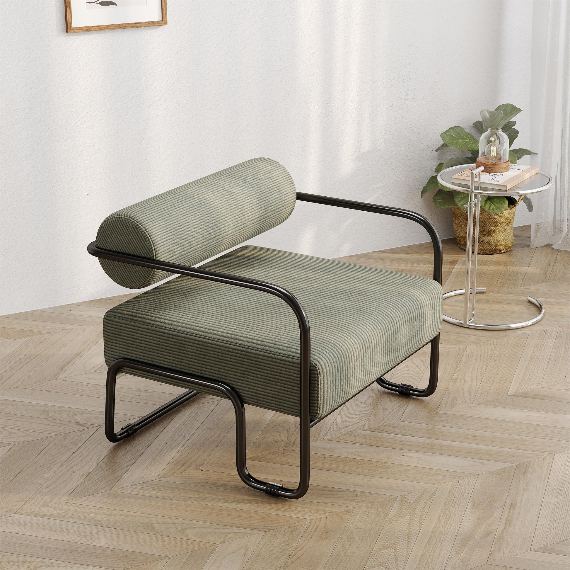 Living Room Iron Sofa Chair, Lazy Individual Chair, Balcony Leisure Chair Color: Brown Light Brown Corduroy